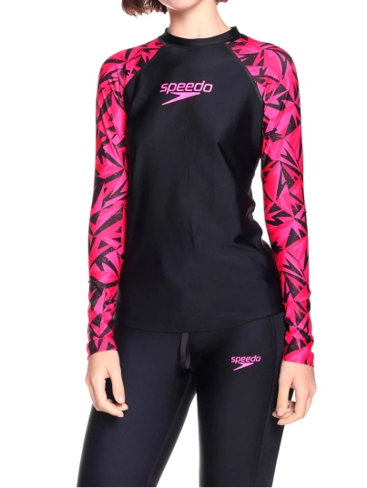 Camiseta Manga Larga Sunshine Hyperboom Pink Femenino Negro Speedo